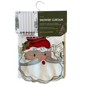 Envogue Embroidered SANTA Christmas Shower Curtain 72x72 Holiday NEW